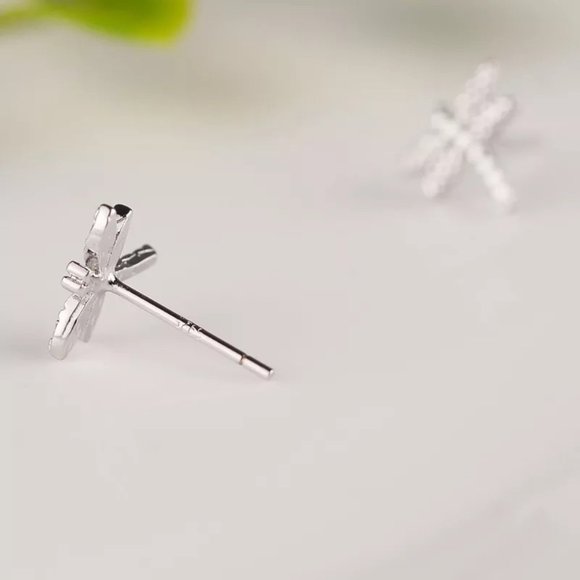 14k Gold Dragonfly Stud Earrings Sterling Silver - Picture 3 of 9